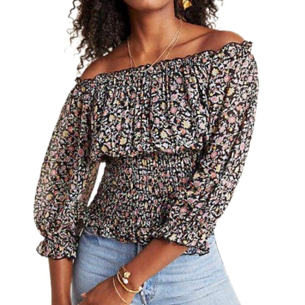 Anthropologie Lucia Smocked Off-Shoulder Floral Peasant Top